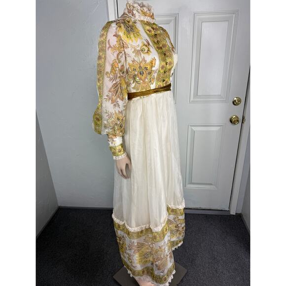 Vintage 70s 60s Women's Dress Maxi Bohemian Long Sleeve Party Retro Floral R3-30 - Picture 7 of 8